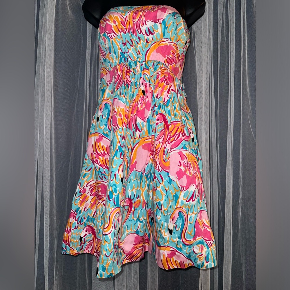Lilly Pulitzer Wyatt Strapless Dress, Peel and Eat, Flamingos, Size 0